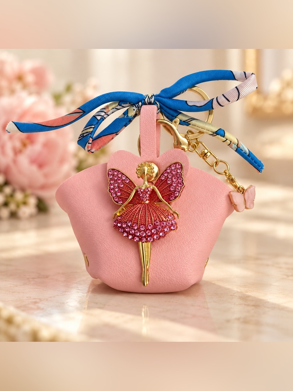 One-of-a-Kind Pink Fairy Butterfly Purse Charm & Mini Pouch